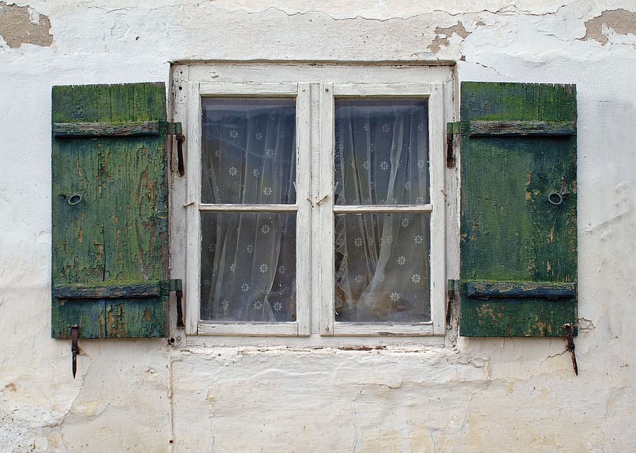 cerrado, ventana, pantallas, hogar, edificio, rústico, hauswand, persiana, fachada, persianas