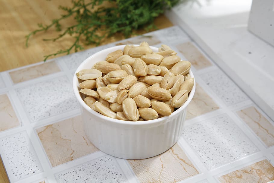 close, photograph, white, ramekin, nuts, seasoned peanuts, peanut, food, food and drink, freshness