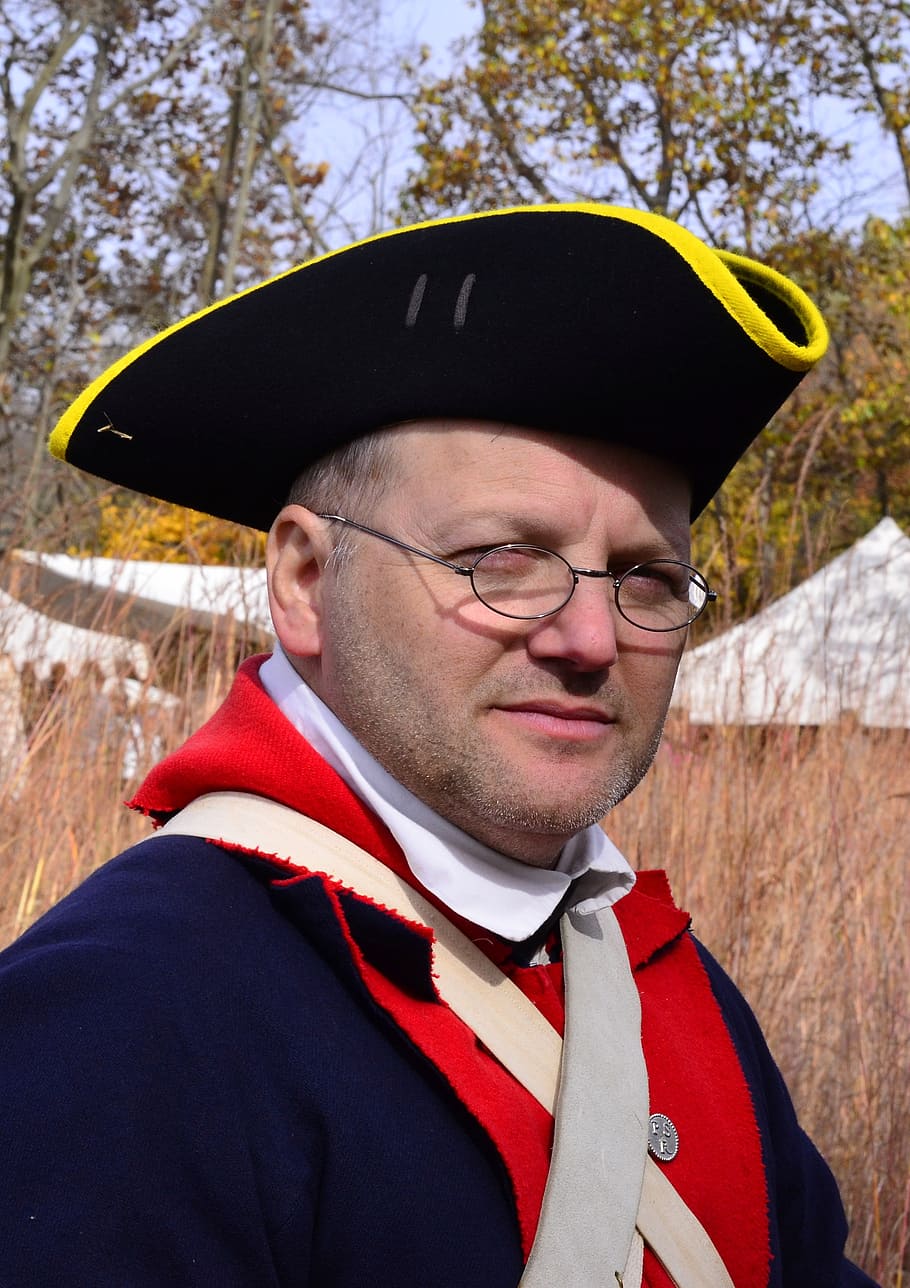 revolutionary, reenactors, british, war, independence, costume, colonialism, history, colonial, glasses