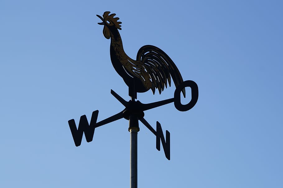 Weather Vane, Blue Sky, West, East, north, south, direction, guidance, silhouette, clear sky