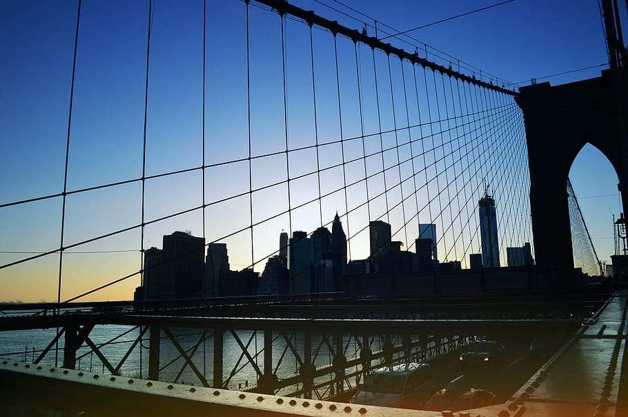 Puente, Brooklyn, Nueva York, línea de horizonte, rent a car, arquitectura, estructura construida, ciudad, puente - estructura hecha por el hombre, puente colgante