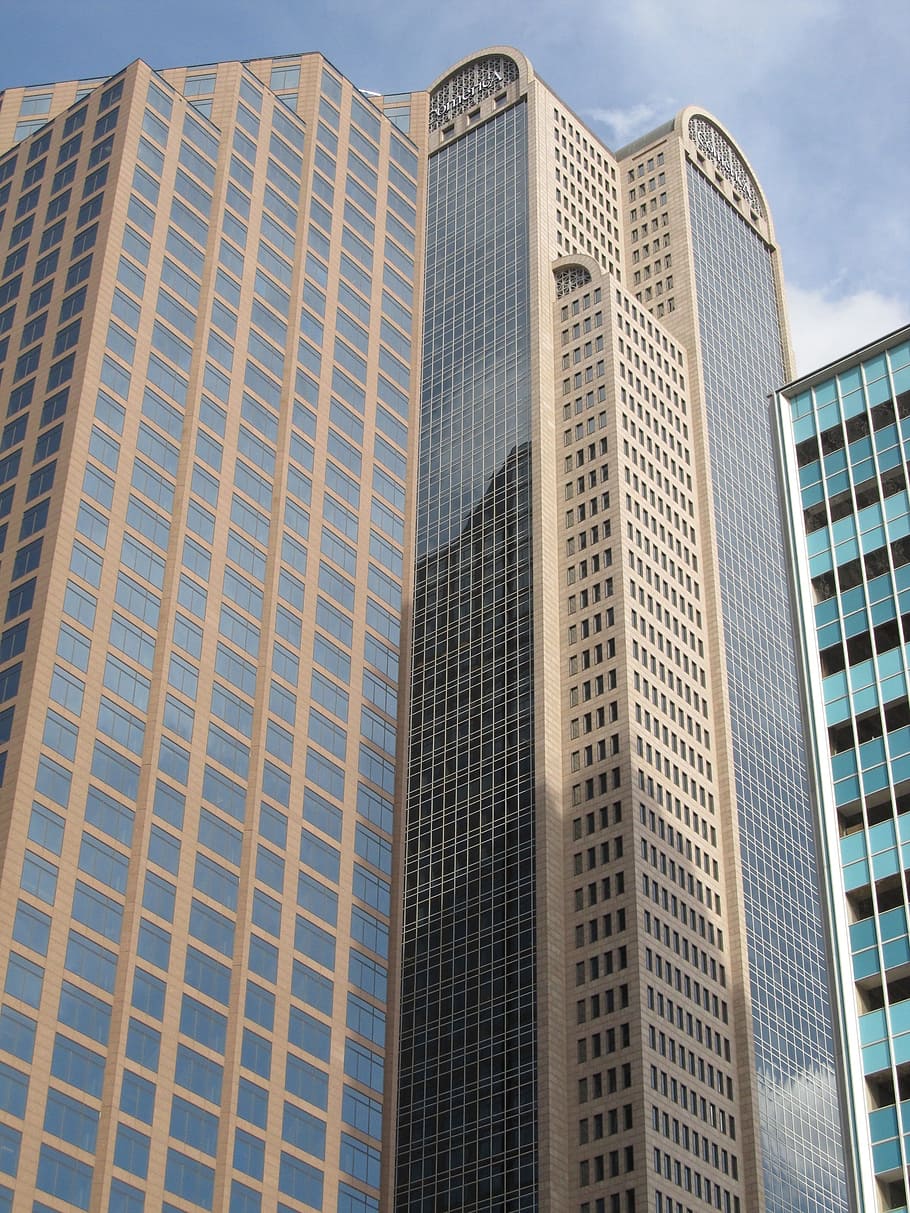 Dallas, centro de la ciudad, ciudad, ventanas, horizonte, edificios, edificios de oficinas, fachada de vidrio, arquitectura, Texas
