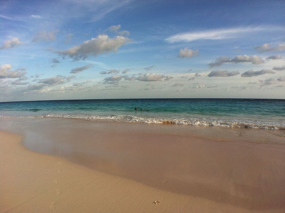 seashore, white, cloudy, sky, bermuda, ocean, sea, beach, seascape, water