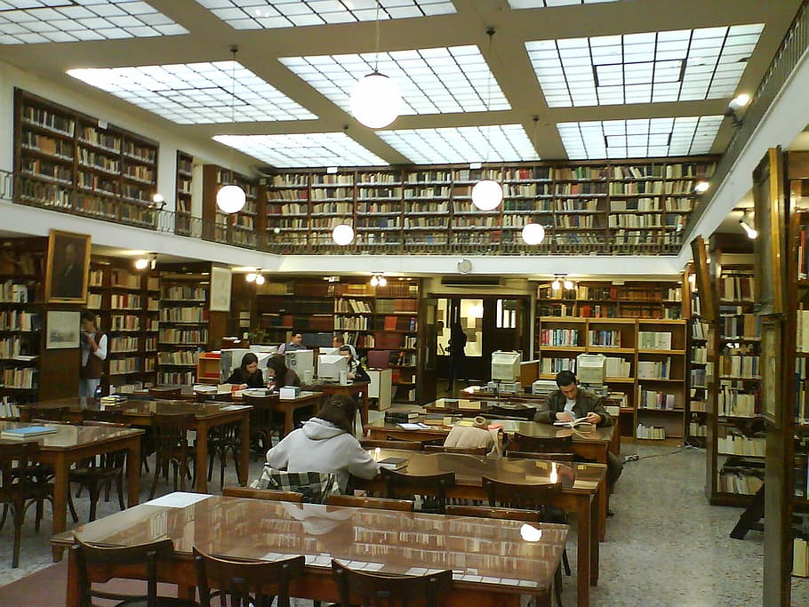 interior, municipal, biblioteca, Patras, Grécia, fotos, biblioteca municipal, domínio público, estudando, tabelas