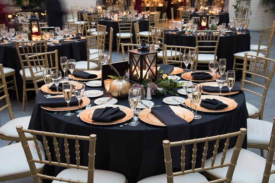 table, reception, fancy, banquet, fall, wedding, lantern, restaurant, business, chair