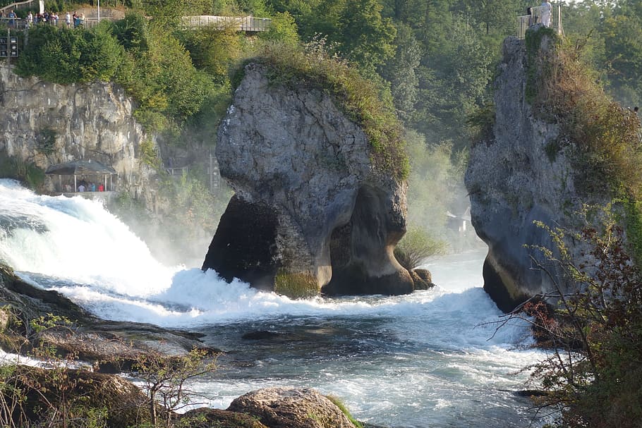 rhine falls, germany, waterfall, river, rock, water, landscape, nature, stones, waters