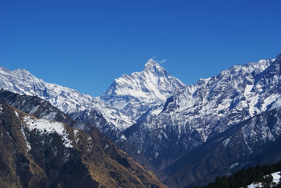 background, nature, mountain, place, wonder, landscape, blue, sky, snow peak, himalaya