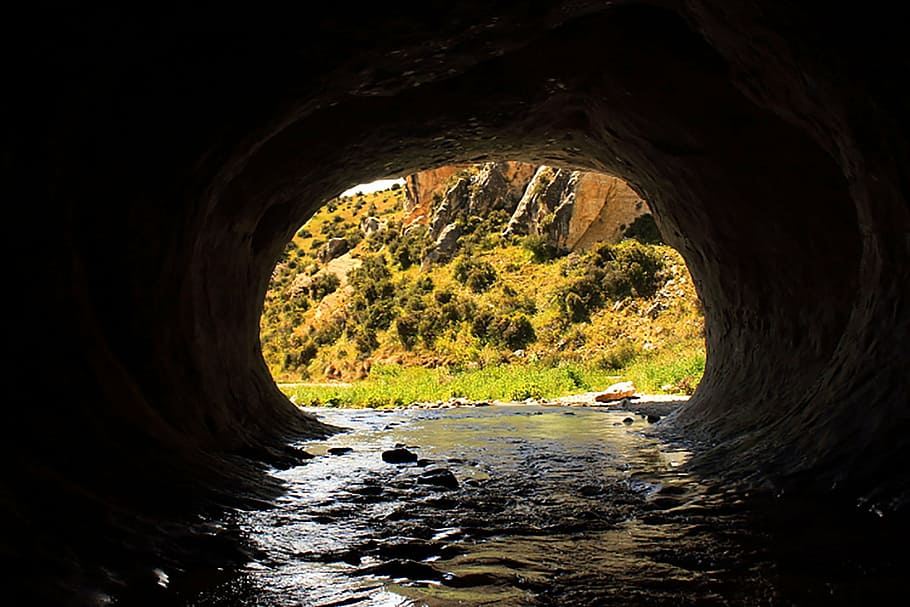 cave, water, the stones, mountains, nature, view, new zealand, bridge - man made structure, river, sewage