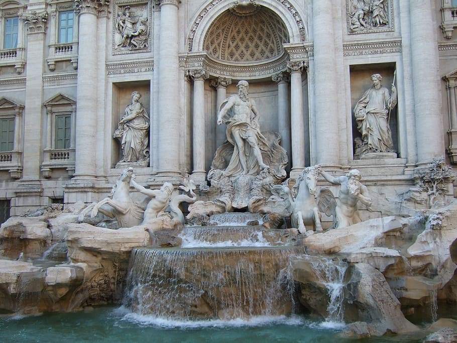 Rome, Trevi Fountain, Italy, Source, architectural column, statue, architecture, fountain, marble, water
