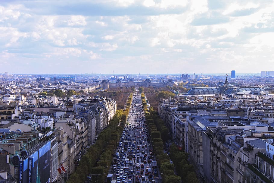 paris, street, view, perspective, france, city, road, traffic, busy, clear