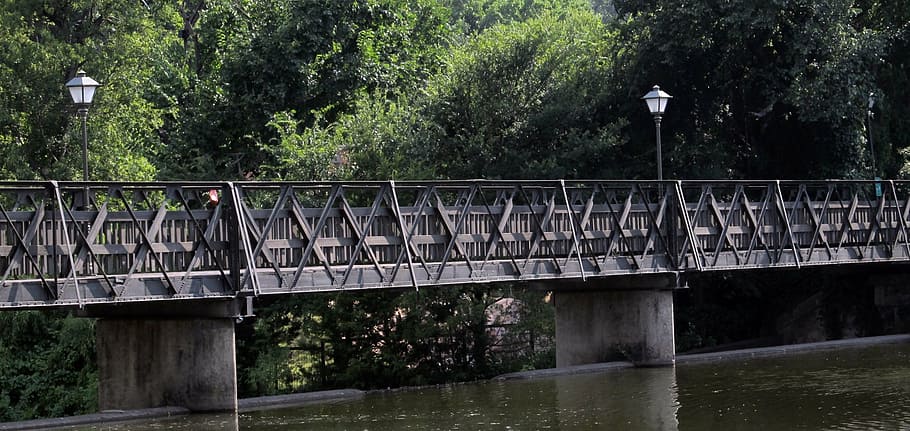 footbridge, creek, bridge, stream, wooden, walkway, bridge - Man Made Structure, river, nature, tree