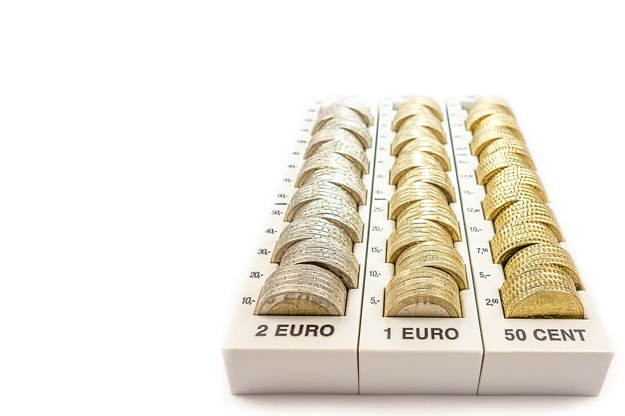 monedas de euro de color dorado, estuche, dinero, euro, cambio, moneda, Europa, finanzas, monedas, cambio suelto