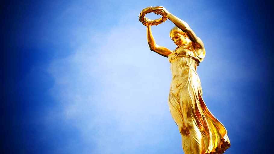 luxembourg, gold, statue, monument, sculpture, vote, symbolic, blue, human representation, sky