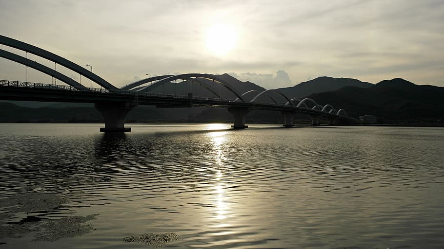 yangpyeong, semi circle, han river, river, sunset, early evening, sunshine, landscape, nature, water