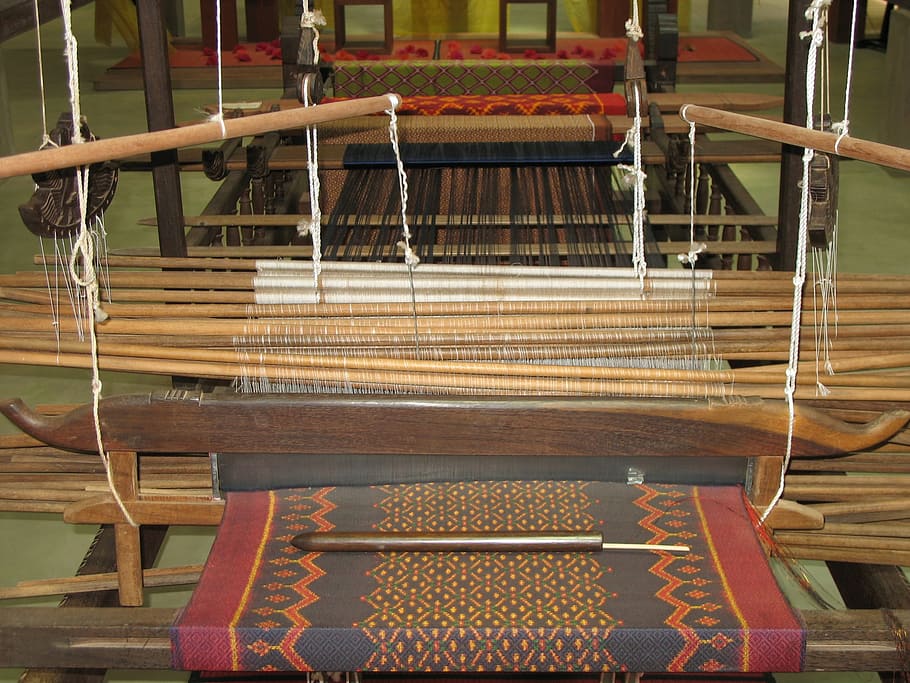 loom, brocade, silk, asia, cambodia, weaving, thread, wood - material, machinery, factory