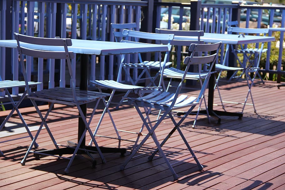 garden table, dining tables, seat, cafe, blue, chairs, terrace, beer garden, chair, absence