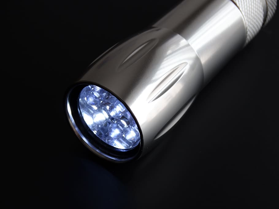 turned-on gray flashlight, Flashlight, Light, Led, Shed, shed light, ray of light, black background, luxury, car