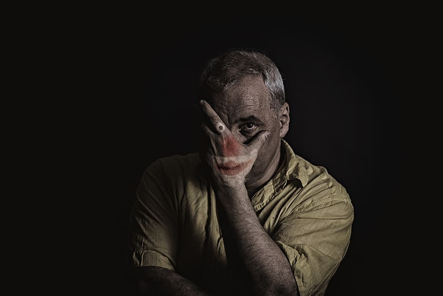 clown, facial, makeup, mask, portrait, human, cover, adult, regardless of whether the, expression