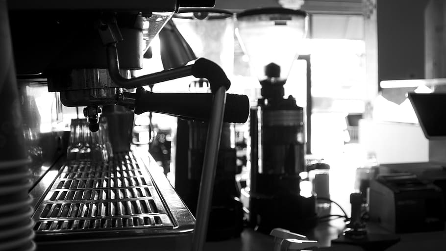 máquina de café expresso, preto branco, expresso, café, máquina, cafeína, preto, cappuccino, restaurante, branco