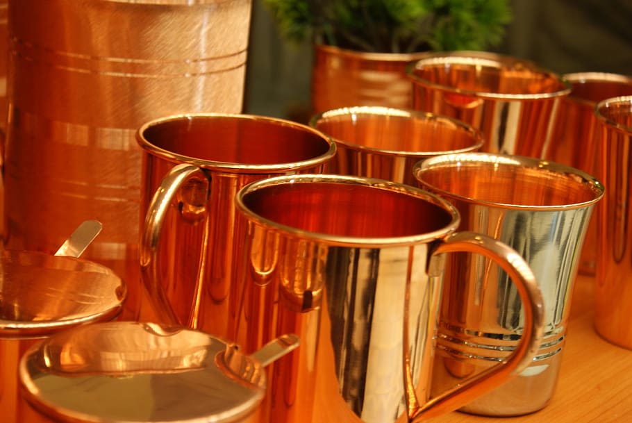 kitchen utensils, cups, copper, mug, the cup, kitchen, decoration, craft, tea, coffee
