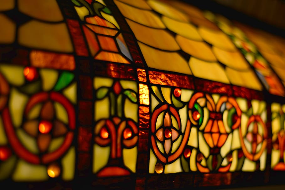 lamp, stained glass, coloured, atmosphere, light, art and craft, creativity, illuminated, architecture, multi colored