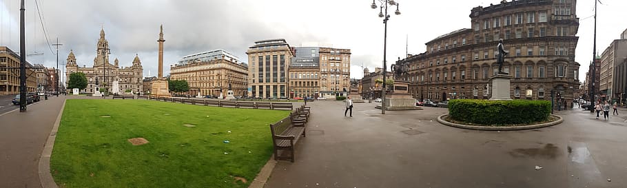 pemandangan, taman, Glasgow, George Square, Panorama, skotlandia, uk, kota, peringatan, pemerintah