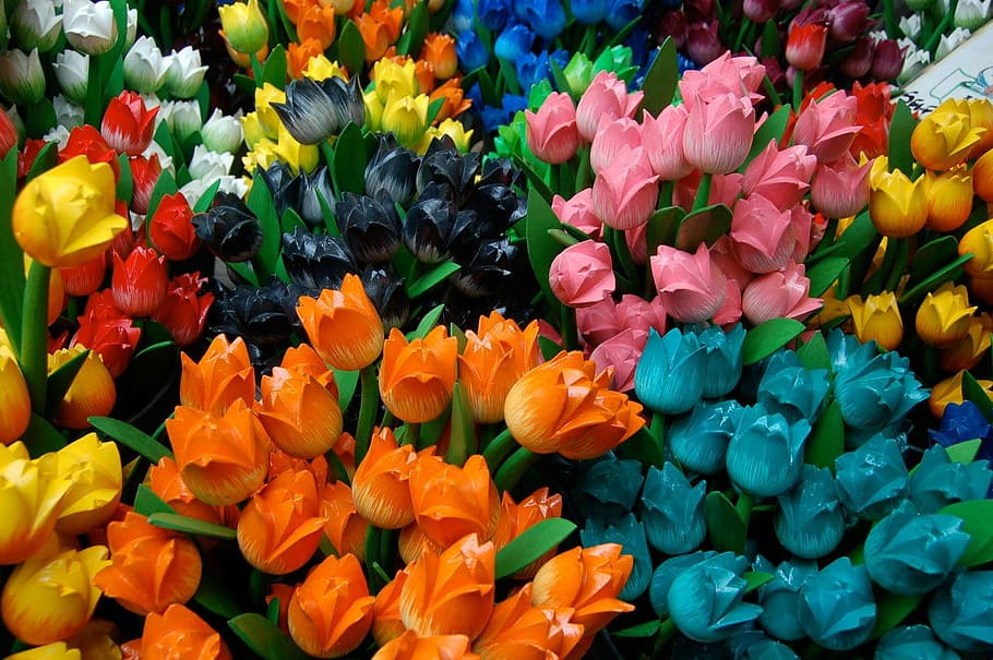 assorted-colored artificial flowers, tulips, dutch tulips, artificial tulips, artificial flowers, faux flowers, tulip bouquet, tulipa, tulip, nature