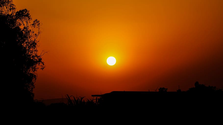Matahari terbenam, Berwarna-warni, India, Desa, alam, lanskap, langit, warna, pulau, kedamaian