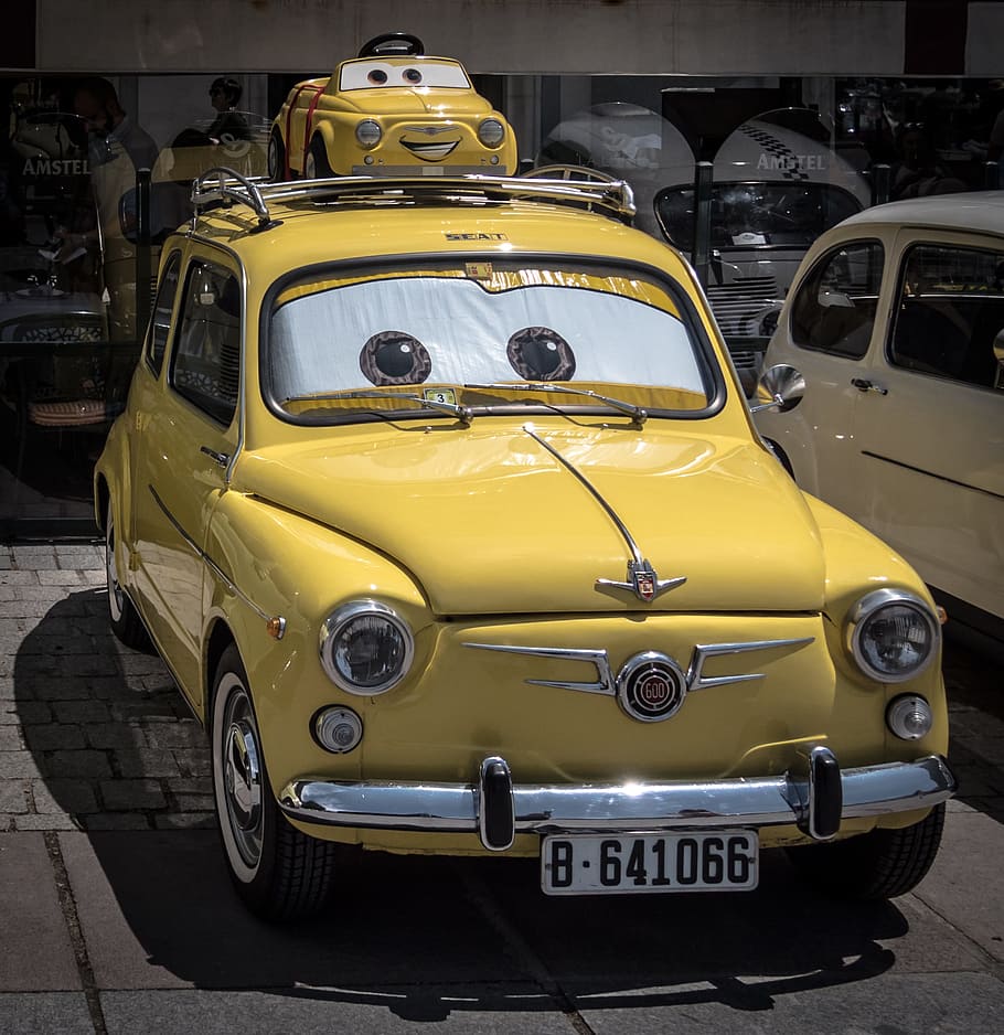 karakter mobil disney, bertema, kendaraan, Mobil, Kuning, Walt Disney, disney, kursi 600, anak-anak, mainan