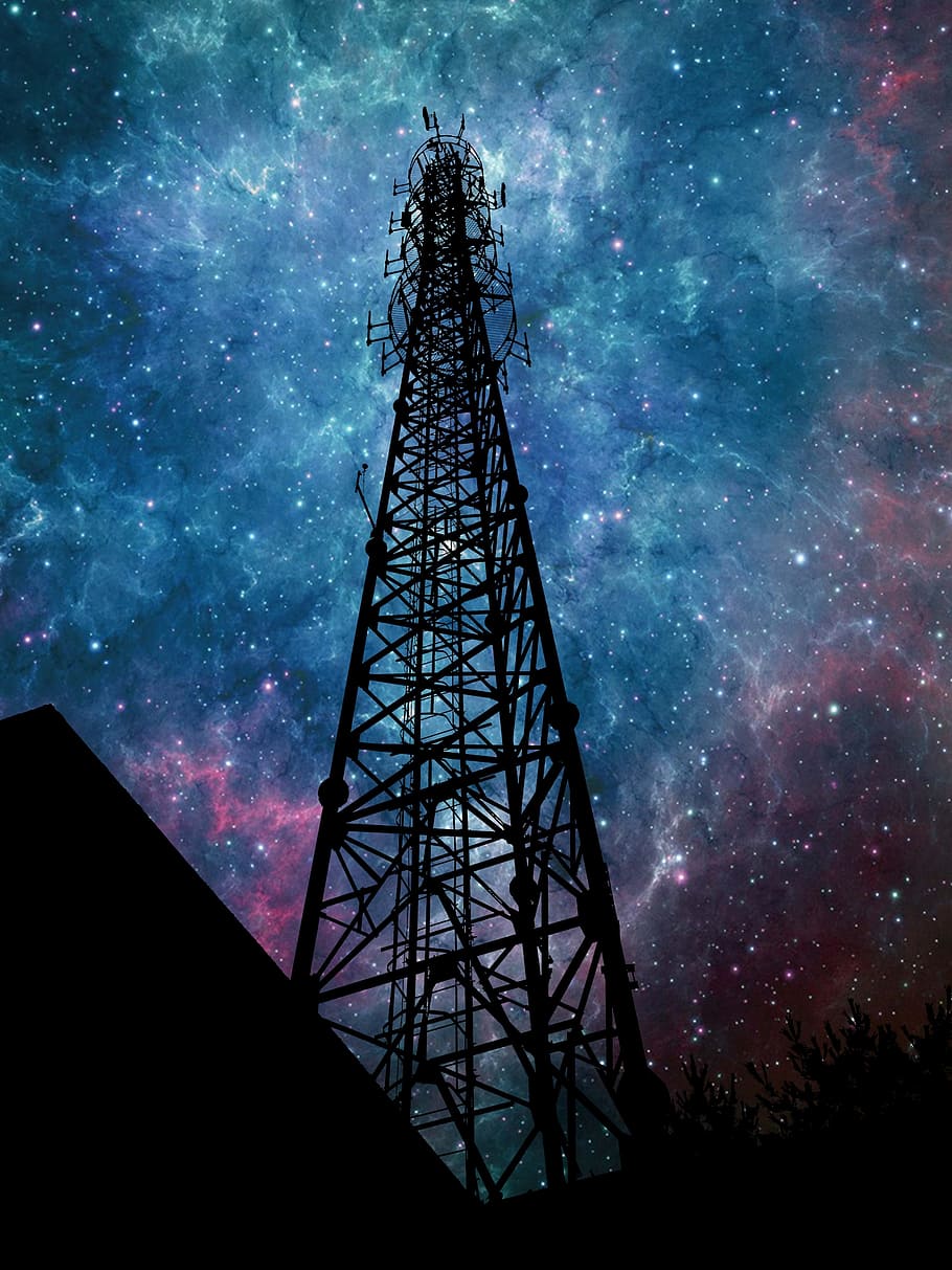 signal tower, the milky way, silhouette, starry sky, sky, tower, architecture, built structure, night, nature