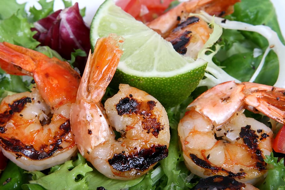 roasted, shrimps, lime, closeup, asian, barbecue, barbeque, bbq, charbroiled, chinese