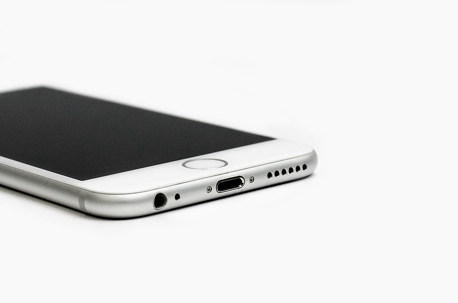 серебряный iphone 6, iphone, яблоко, сотовый телефон, гаджет, электроника, технология, белый, кнопка, беспроводные технологии