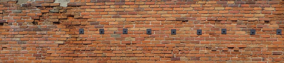 brick, wall, dots, metal, continuation, masonry, pattern, structure, bricks, red