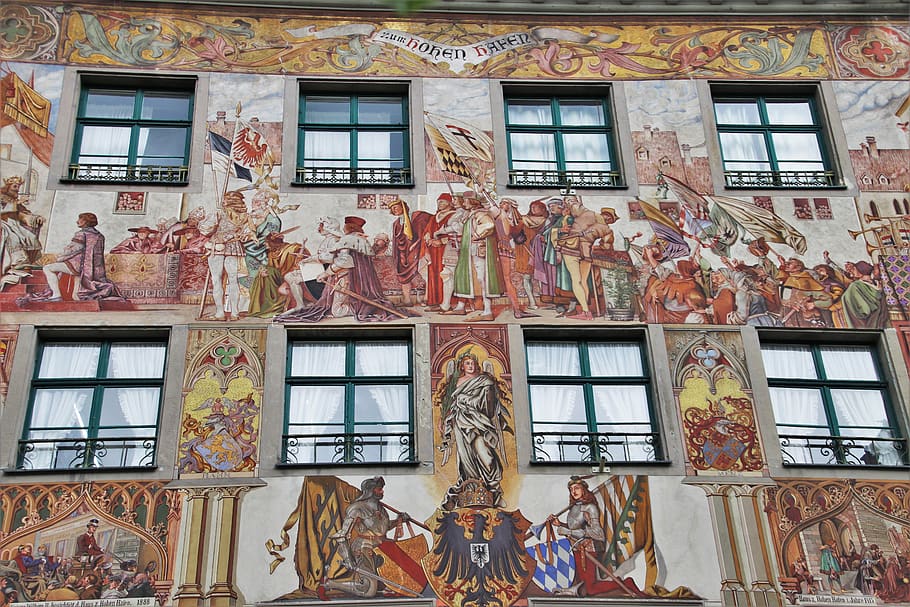 the walls of the, monument, the window, painted, kamienica, constance, façades, frescoes, pattern, decorating
