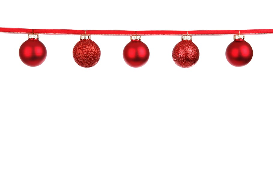 five red baubles, ball, bauble, christmas, colorful, decoration, glass, group, holiday, line