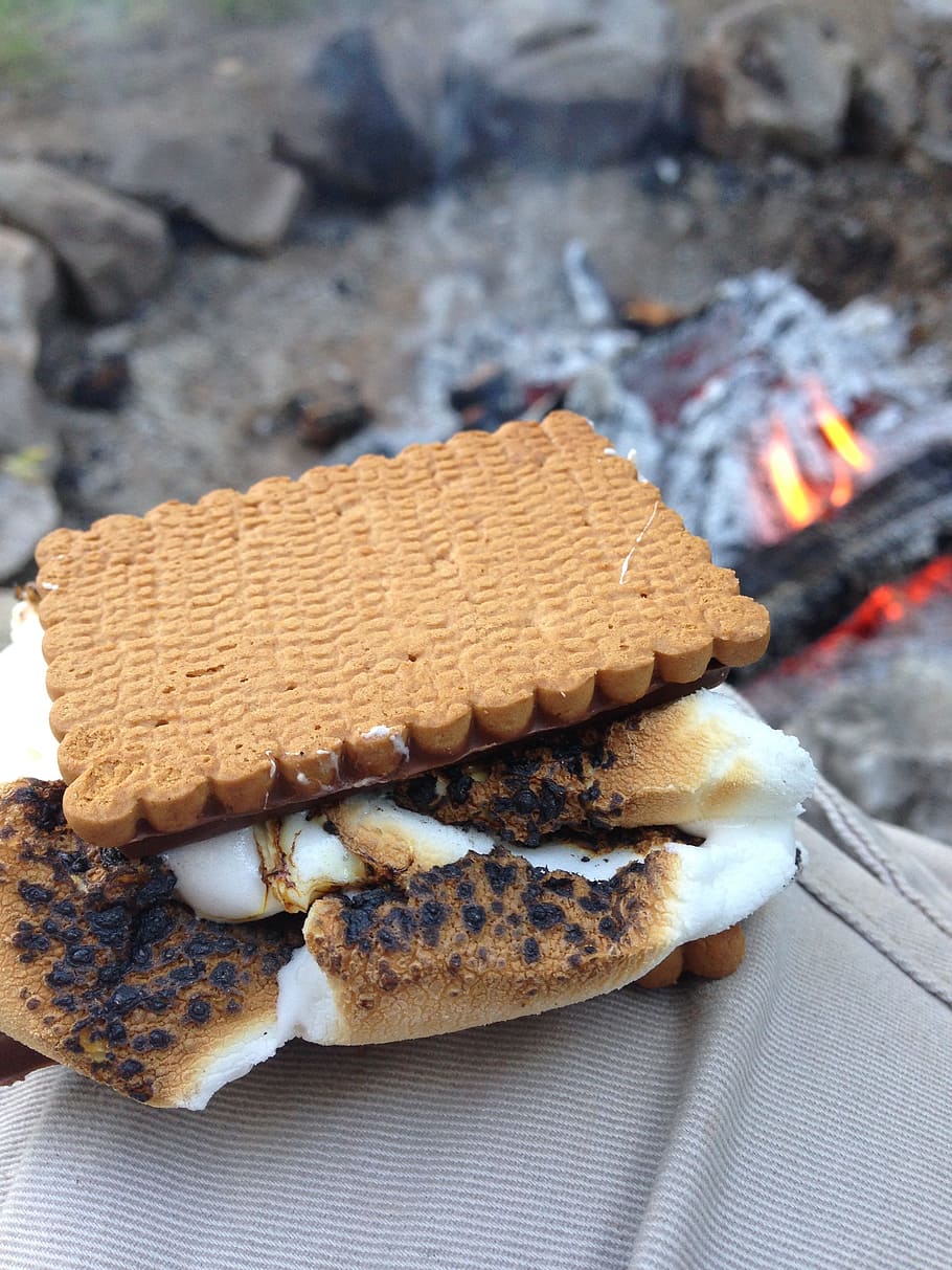 smores, marshmallow, camping, campfire, gooey, summer, food, food and drink, ready-to-eat, close-up