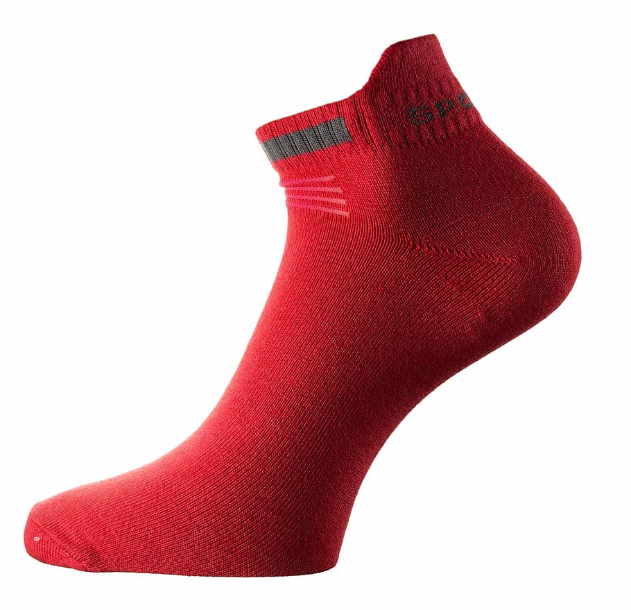 unpaired red sock, sock, studio shot, white background, cut out, red, winter, isolated, clothing, white