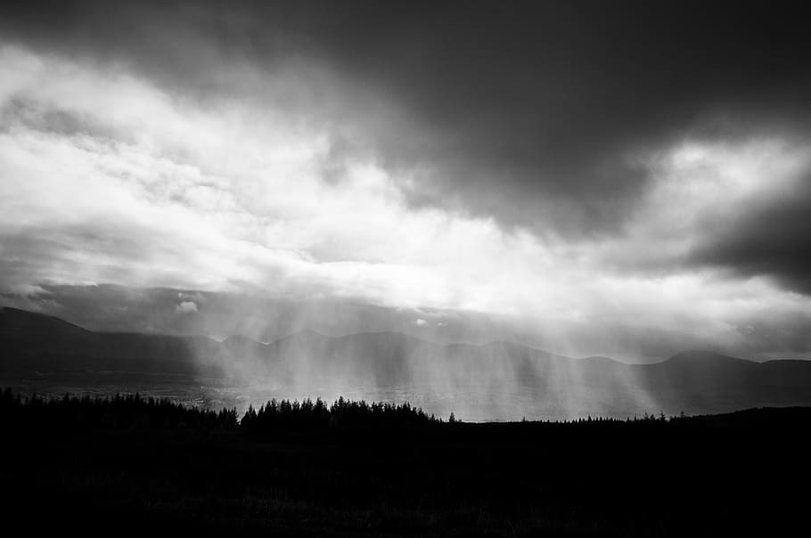 time lapse photography, raining, clouds, storm, rain, moody, nature, black And White, cloud - Sky, landscape