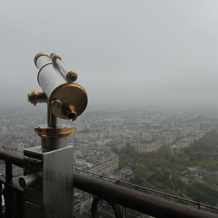 brown, white, tower scope, paris, observatory, city, france, air, mirror, capital