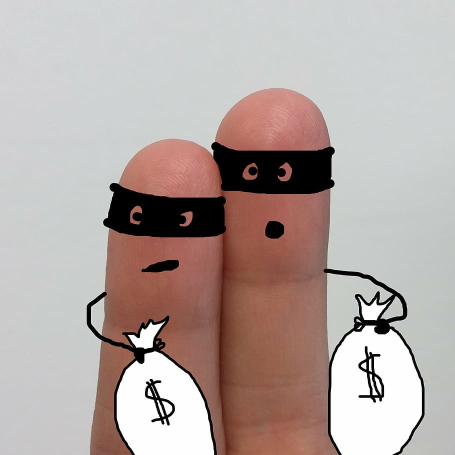 two, fingers, illustrated, thief, thieves, theft, robbery, swag, money, booty