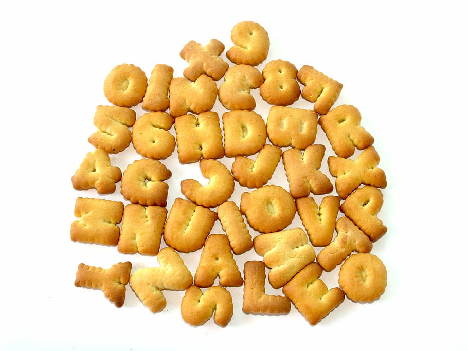 food, alphabet, biscuit, letter, font, baked, number, cracker, paper, word