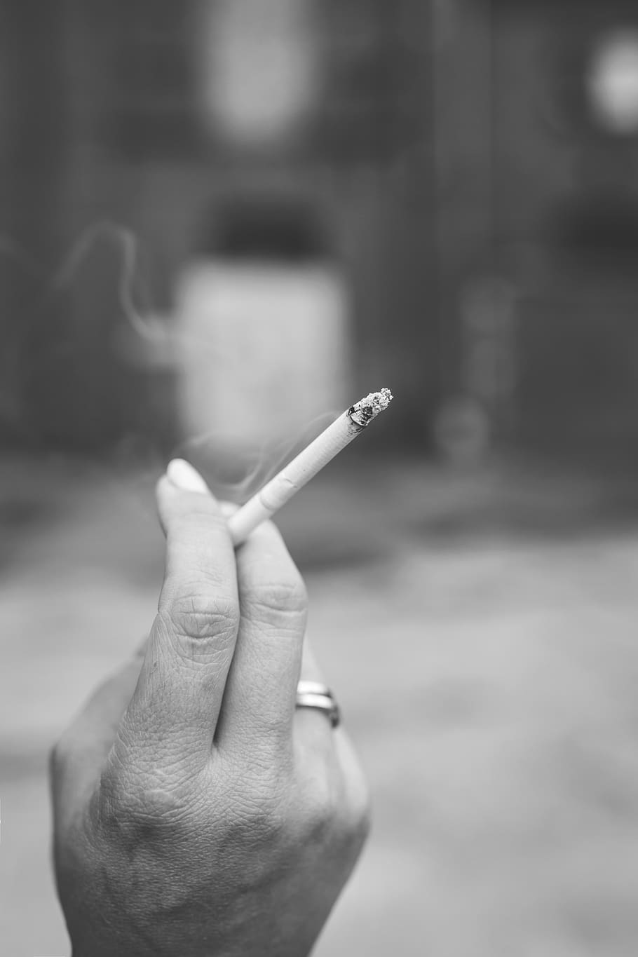 blur, cigar, cigarette, fingers, focus, hand, monochrome, ring, smoke, smoking