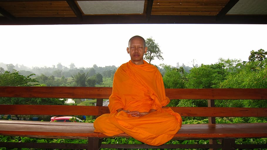 monje meditando, monje, budista, meditar, 072, tailandia, meditación, una persona, religión, hombres