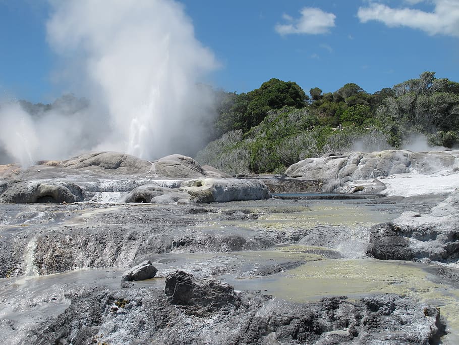 地熱, 噴水, ニュージーランド, 自然の美しさ, 風景-自然, 水, 地質, 空, 温泉, 岩