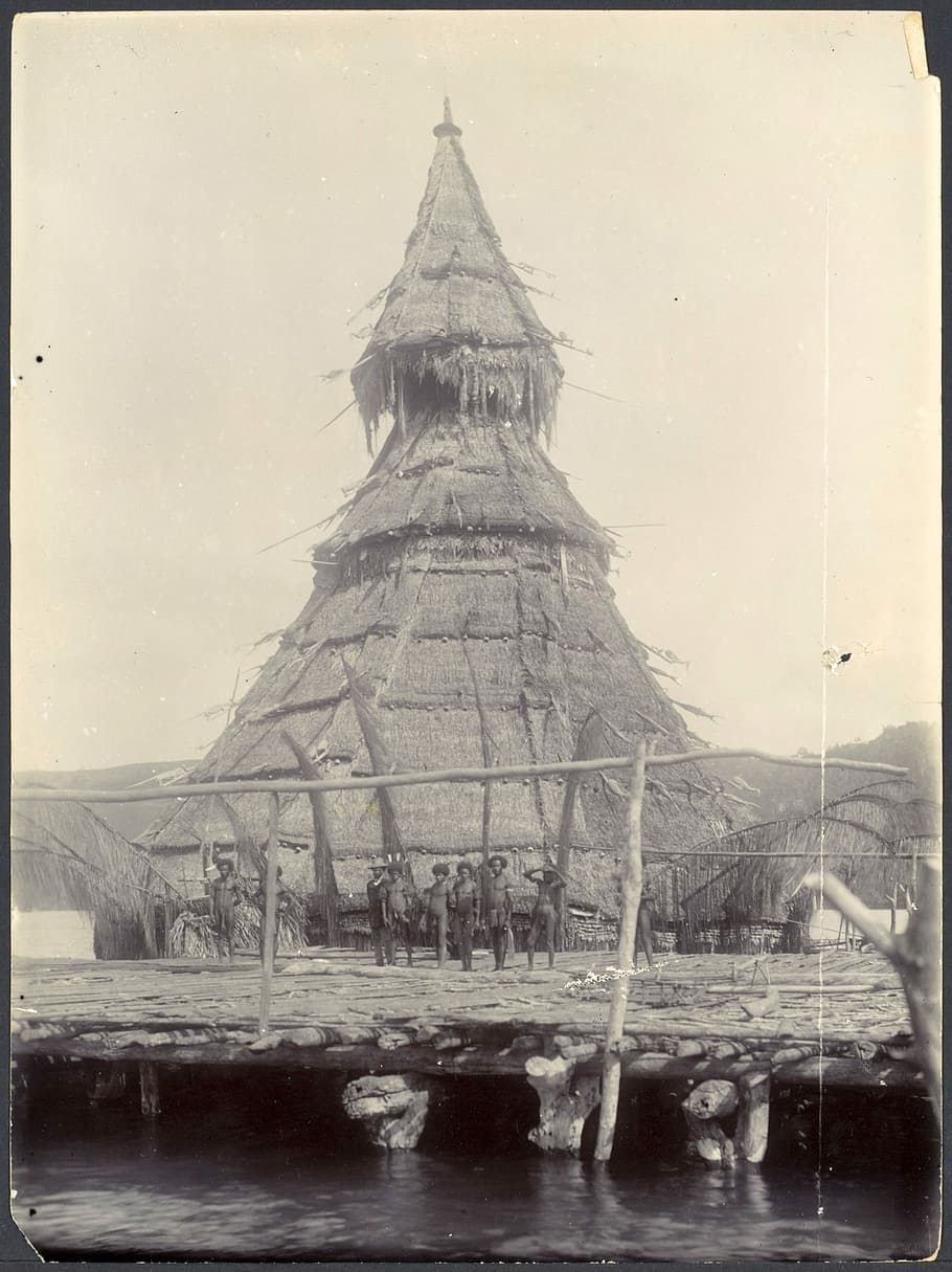 トバティ村の原住民, メトゥデビ島, 新しい, ギニア, コミュニティハウス, トバティ, 村, 原住民, ニューギニア, 写真