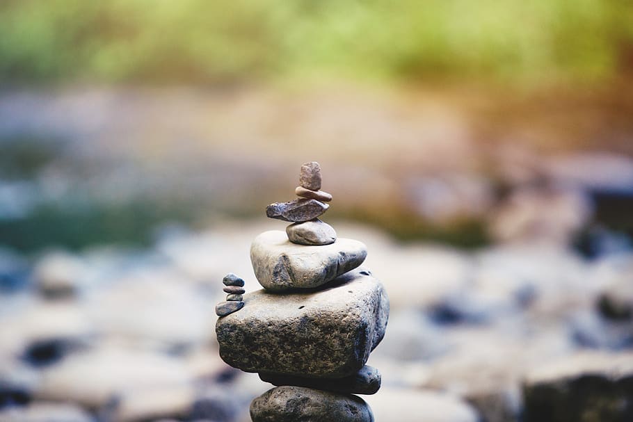 batu, keseimbangan, meditasi, konsentrasi, fokus, fokus pada latar depan, tidak ada orang, hari, alam, padat