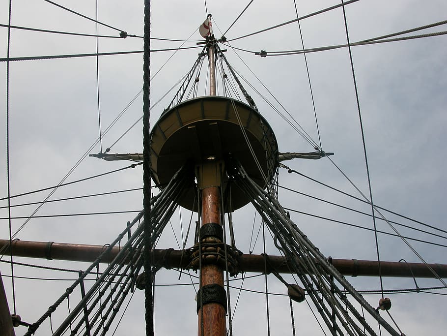 mayflower, crow's nest, ship, boat, vessel, rigging, crow's, nest, nautical, wooden