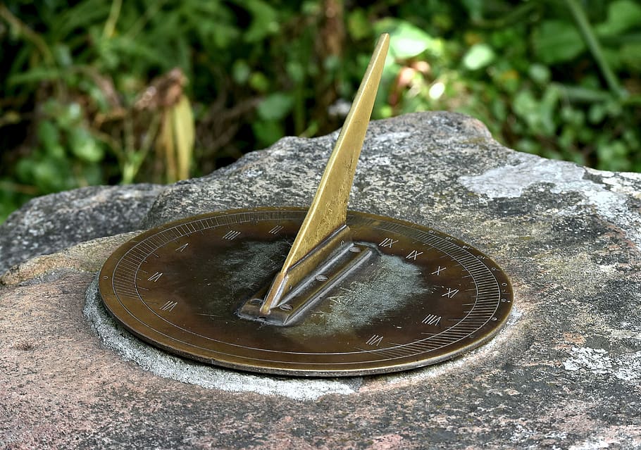 sundial, instrument, brass, stone, time keeping, kirstenbosch, solid, rock, rock - object, focus on foreground