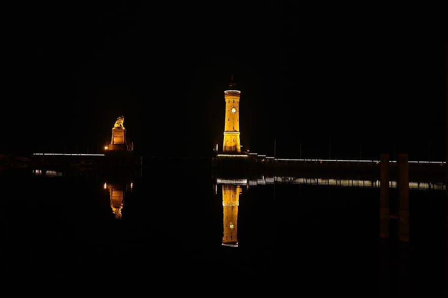 Lindau, Port, Lighthouse, Lake Constance, lake, water, allgäu, bavaria, night, illuminated