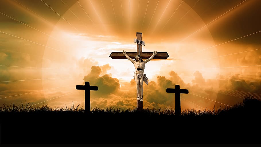 fondo de pantalla digital de crucifixión, cruz, cristo, fe, dios, jesús, nubes, sol, luz, puesta de sol